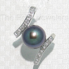 Load image into Gallery viewer, Black Pearl Pendant – 14k White Gold “H” Design + 12 Diamonds