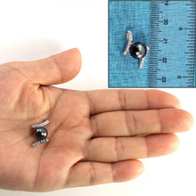 Load image into Gallery viewer, Black Pearl Pendant – 14k White Gold “H” Design + 12 Diamonds