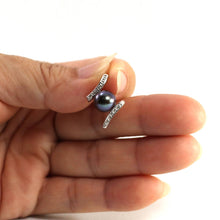 Load image into Gallery viewer, Black Pearl Pendant – 14k White Gold “H” Design + 12 Diamonds