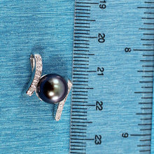 Load image into Gallery viewer, Black Pearl Pendant – 14k White Gold “H” Design + 12 Diamonds