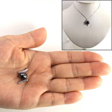 Load image into Gallery viewer, Black Pearl Pendant – 14k White Gold “H” Design + 12 Diamonds