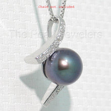 Load image into Gallery viewer, Black Pearl Pendant – 14k White Gold “H” Design + 12 Diamonds