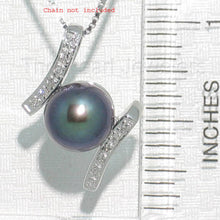 Load image into Gallery viewer, Black Pearl Pendant – 14k White Gold “H” Design + 12 Diamonds
