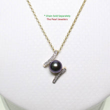 Load image into Gallery viewer, Black Pearl Pendant – 14k Yellow Gold “H” Design + 12 Diamonds