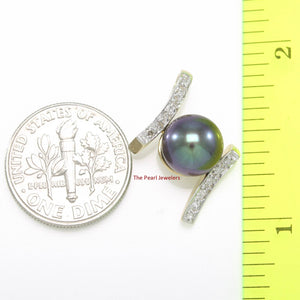 Black Pearl Pendant – 14k Yellow Gold “H” Design + 12 Diamonds