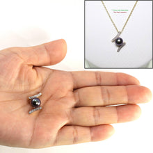 Load image into Gallery viewer, Black Pearl Pendant – 14k Yellow Gold “H” Design + 12 Diamonds