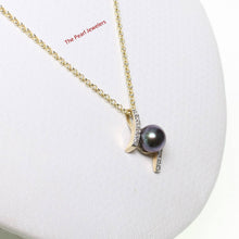 Load image into Gallery viewer, Black Pearl Pendant – 14k Yellow Gold “H” Design + 12 Diamonds