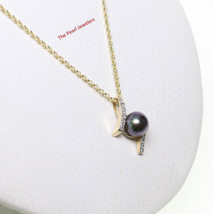 Black Pearl Pendant – 14k Yellow Gold “H” Design + 12 Diamonds