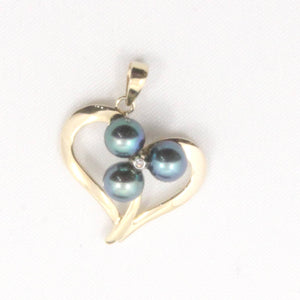 Black Pearl Heart Pendant with Diamond – 14k Yellow Gold