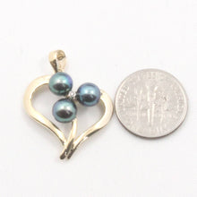 Load image into Gallery viewer, Black Pearl Heart Pendant with Diamond – 14k Yellow Gold