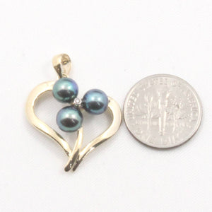 Black Pearl Heart Pendant with Diamond – 14k Yellow Gold