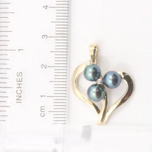 Black Pearl Heart Pendant with Diamond – 14k Yellow Gold