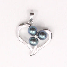 Load image into Gallery viewer, Black Pearl Heart Pendant – 14k White Gold with Diamond Accent