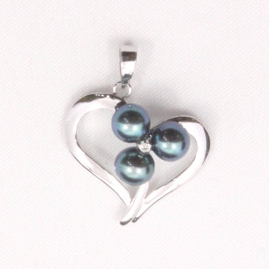Black Pearl Heart Pendant – 14k White Gold with Diamond Accent
