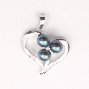 Black Pearl Heart Pendant – 14k White Gold with Diamond Accent