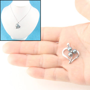 Black Pearl Heart Pendant – 14k White Gold with Diamond Accent