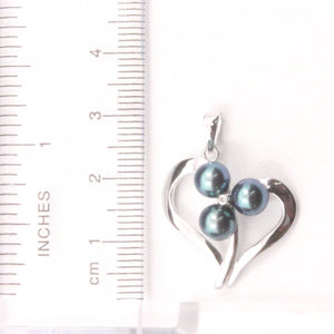Black Pearl Heart Pendant – 14k White Gold with Diamond Accent