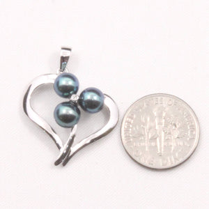Black Pearl Heart Pendant – 14k White Gold with Diamond Accent