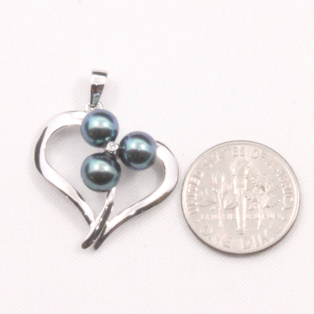Black Pearl Heart Pendant – 14k White Gold with Diamond Accent