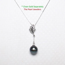 Load image into Gallery viewer, Black Pearl Leaf Bail Pendant – 14k White Gold with Diamonds