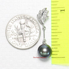 Load image into Gallery viewer, Black Pearl Leaf Bail Pendant – 14k White Gold with Diamonds