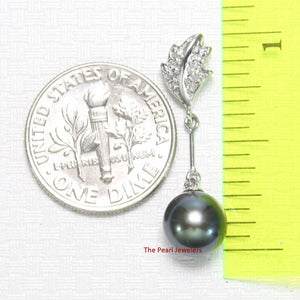Black Pearl Leaf Bail Pendant – 14k White Gold with Diamonds