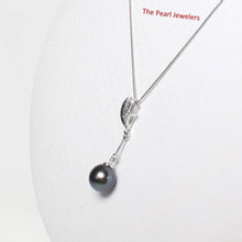 Load image into Gallery viewer, Black Pearl Leaf Bail Pendant – 14k White Gold with Diamonds