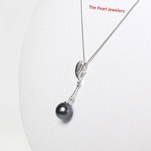 Black Pearl Leaf Bail Pendant – 14k White Gold with Diamonds