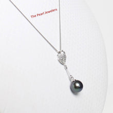 Load image into Gallery viewer, Black Pearl Leaf Bail Pendant – 14k White Gold with Diamonds