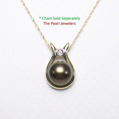 Black Pearl Love Pendant – 14k Yellow Gold + Diamond