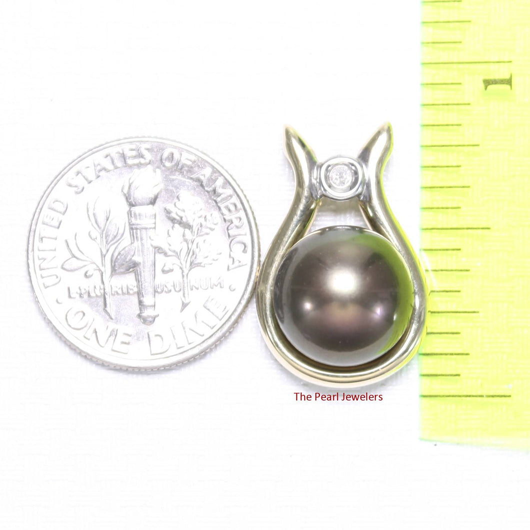 Black Pearl Love Pendant – 14k Yellow Gold + Diamond