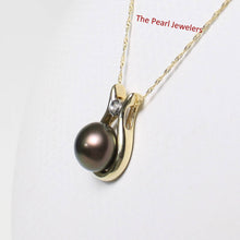 Load image into Gallery viewer, Black Pearl Love Pendant – 14k Yellow Gold + Diamond