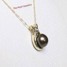 Load image into Gallery viewer, Black Pearl Love Pendant – 14k Yellow Gold + Diamond