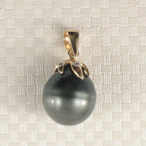 Black Tahitian Pearl & Diamond Star-Bale in 14k Yellow Gold