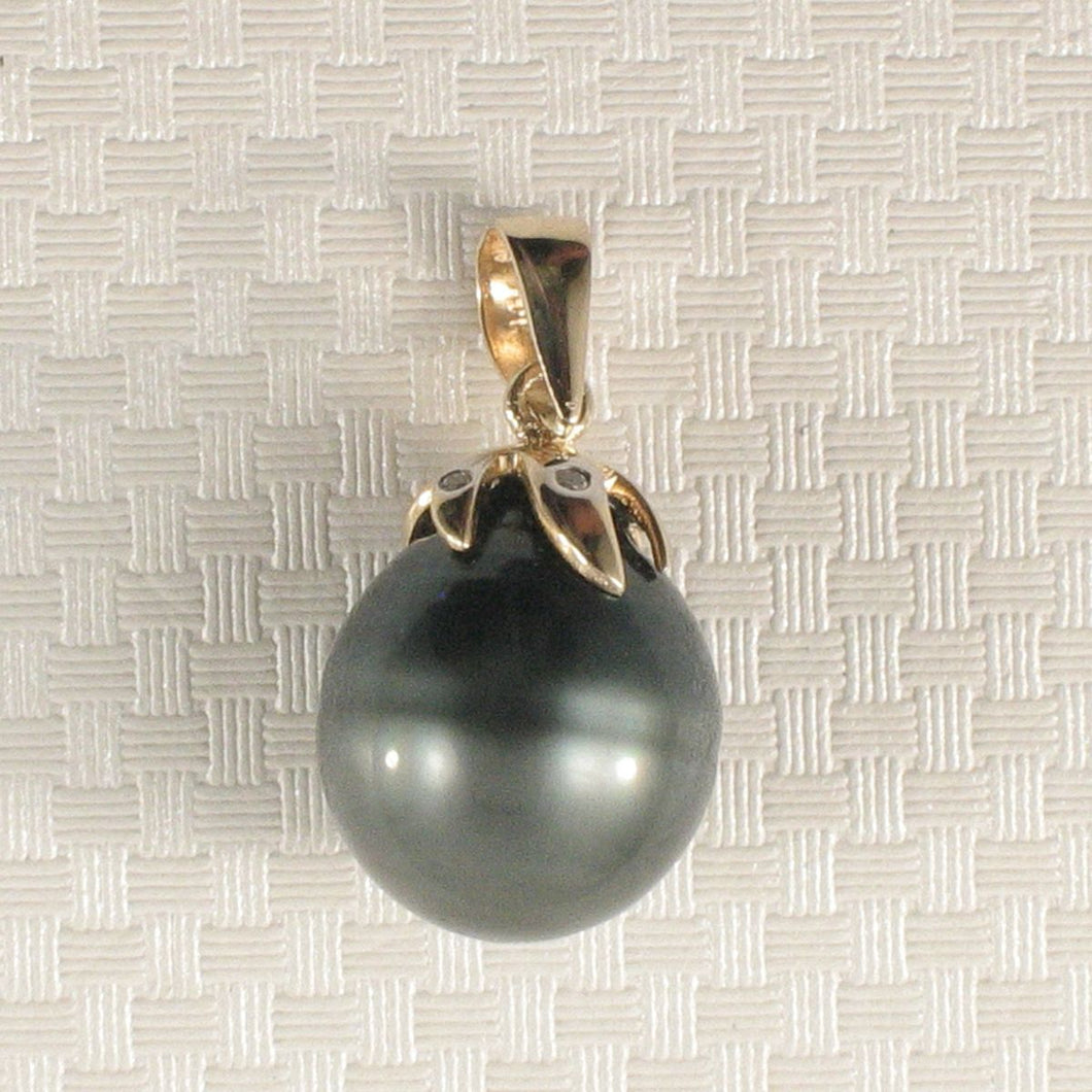 Black Tahitian Pearl & Diamond Star-Bale in 14k Yellow Gold