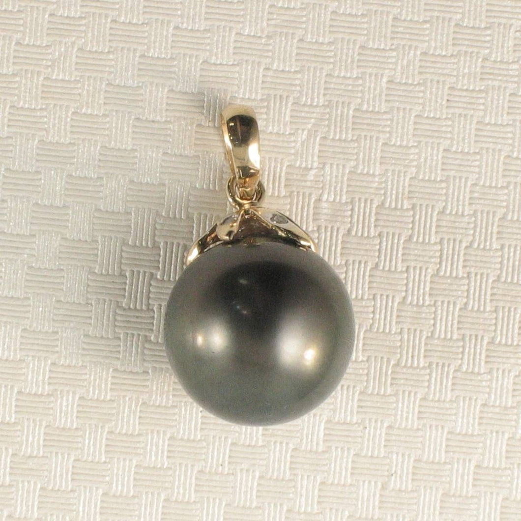 14k Yellow Gold Star-Bale & Diamond Tahitian Pearl Pendant