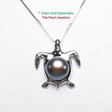 Black Pearl Turtle Pendant – 14k White Gold (Hawaiian Honu)