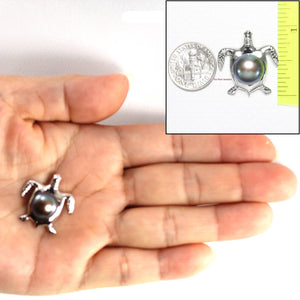 Black Pearl Turtle Pendant – 14k White Gold (Hawaiian Honu)