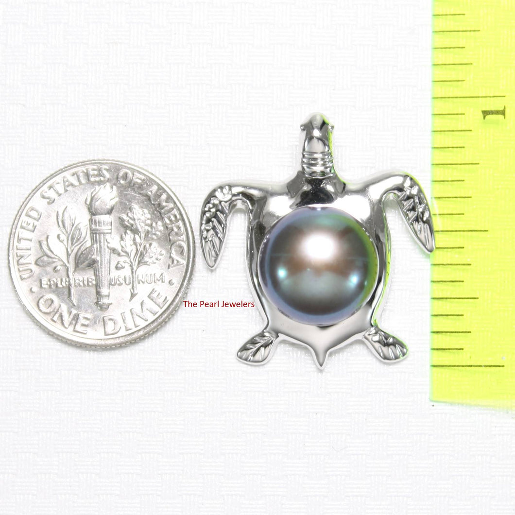 Black Pearl Turtle Pendant – 14k White Gold (Hawaiian Honu)