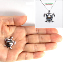 Load image into Gallery viewer, Black Pearl Turtle Pendant – 14k White Gold (Hawaiian Honu)