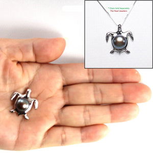 Black Pearl Turtle Pendant – 14k White Gold (Hawaiian Honu)