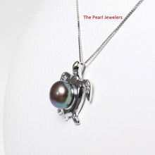 Load image into Gallery viewer, Black Pearl Turtle Pendant – 14k White Gold (Hawaiian Honu)