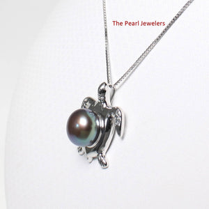 Black Pearl Turtle Pendant – 14k White Gold (Hawaiian Honu)