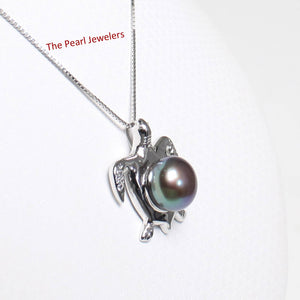 Black Pearl Turtle Pendant – 14k White Gold (Hawaiian Honu)