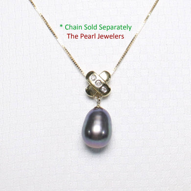 Black Pearl X Bail Pendant – 14k Yellow Gold + Diamonds