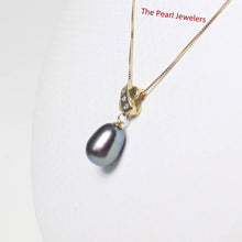 Load image into Gallery viewer, Black Pearl X Bail Pendant – 14k Yellow Gold + Diamonds