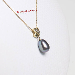 Black Pearl X Bail Pendant – 14k Yellow Gold + Diamonds