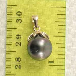 14k Yellow Gold Star-Bale & Diamond Black Tahitian Pearl Pendant