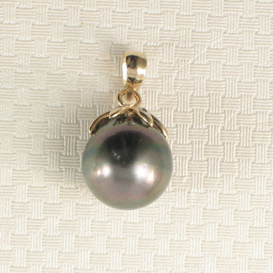 14k Yellow Gold Star-Bale & Diamond Black Tahitian Pearl Pendant
