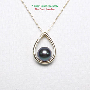 Black Pearl Raindrop Pendant with Diamond – 14k Yellow Gold